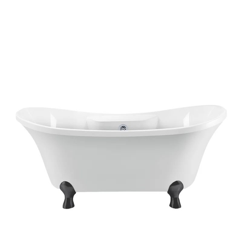 60'' White Acrylic Clawfoot Soaking Bathtub with Brushed Gun Metal Feet