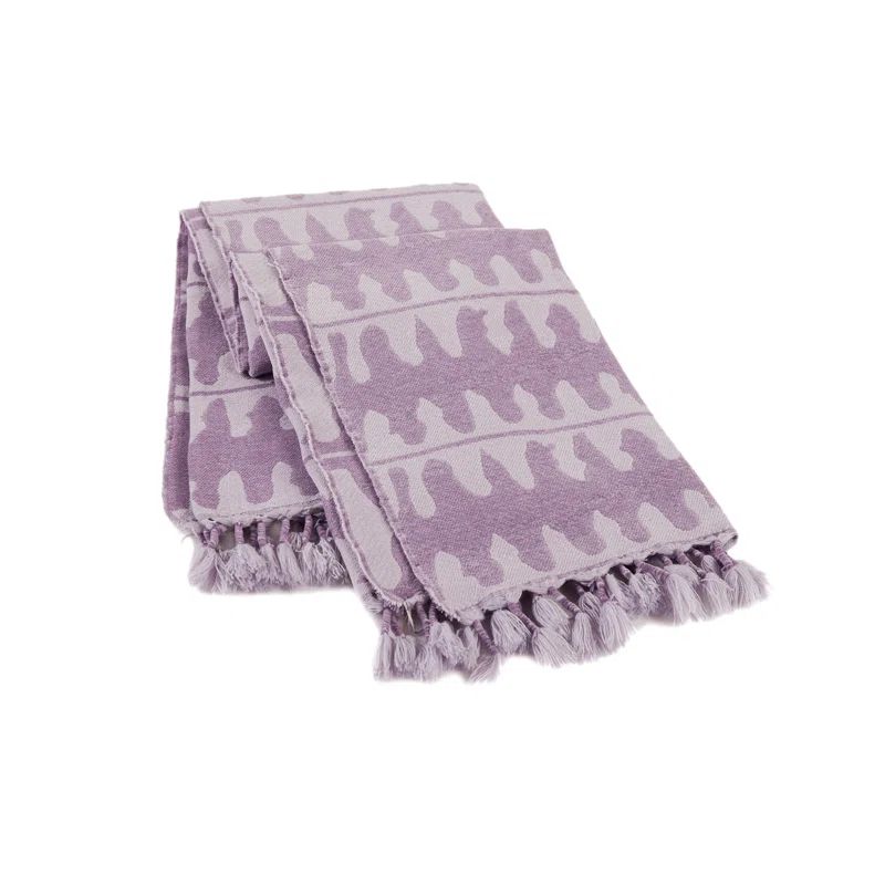 Mid-Century Modern Geometric Purple Throw with Tassel Trim