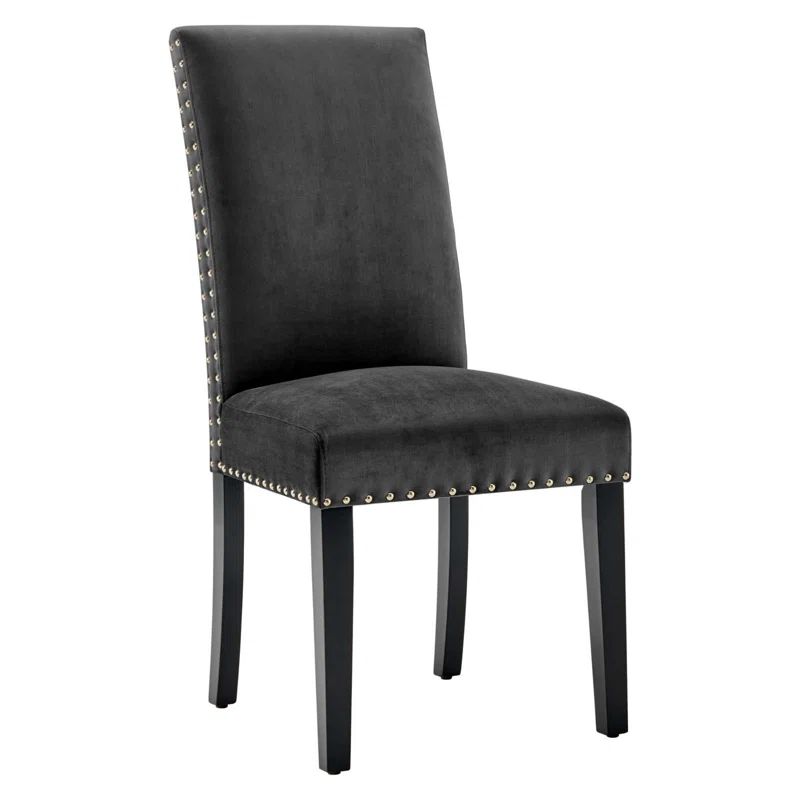 Charcoal Velvet Upholstered Parsons Side Chair with Nailhead Trim