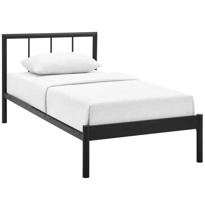 Rustic Cottage Twin Metal Platform Bed with Integrated Headboard in Brown