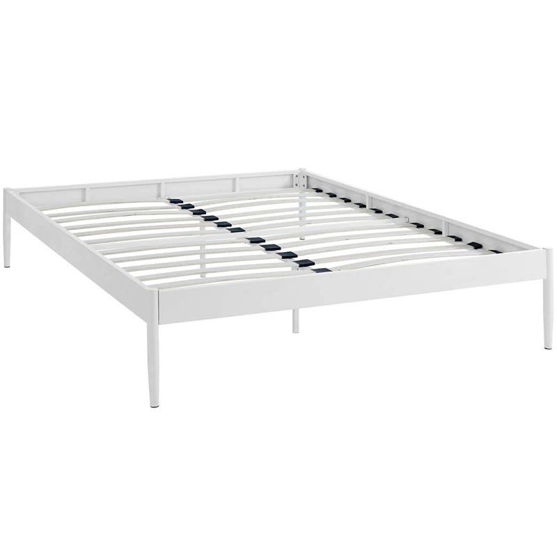 Elsie Queen White Upholstered Metal Bed Frame with Slats