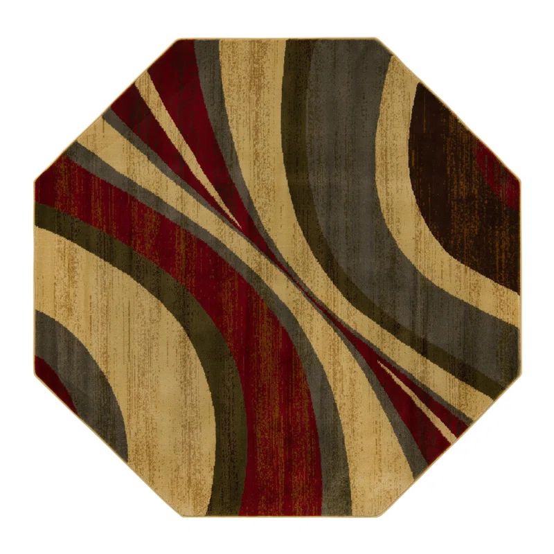 Braided Black and Brown Abstract Synthetic Easy Care Octagon Rug