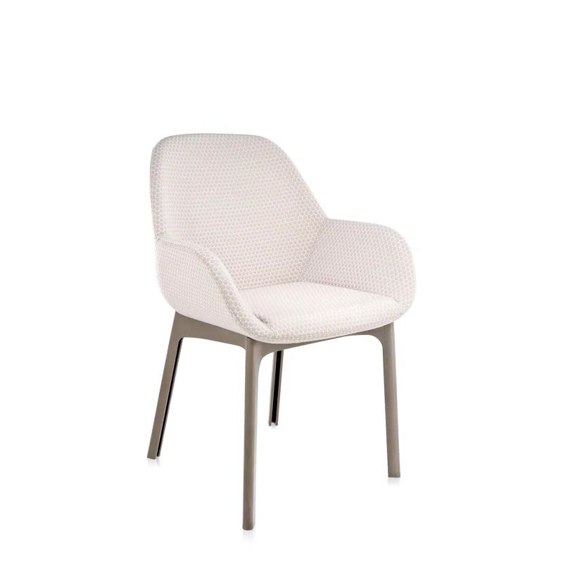 Elegant Taupe Beige Embossed Floral Technopolymer Armchair