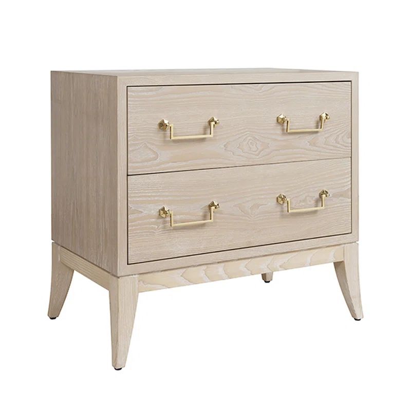 Cassie Contemporary Beige Solid Wood Side Table with Storage