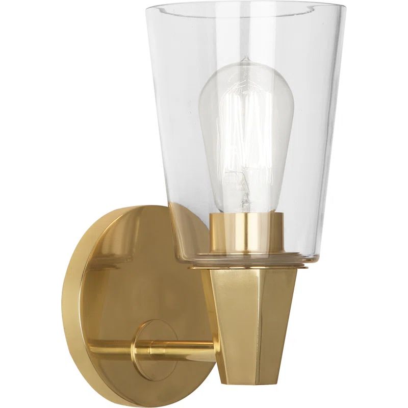 Wheatley 9.5" Modern Brass Wall Sconce with Clear Glass Shade