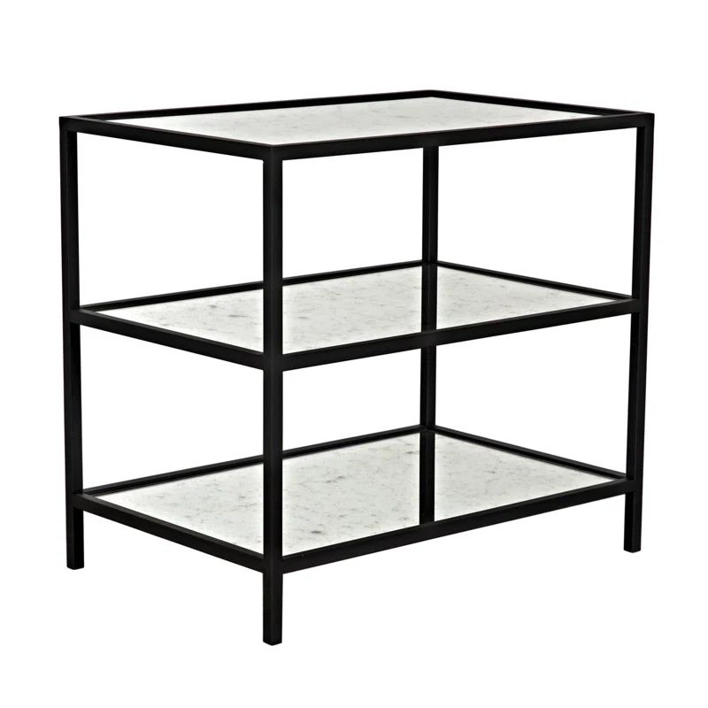 Noir 20" Black Metal and Mirrored Glass 3-Tier Side Table