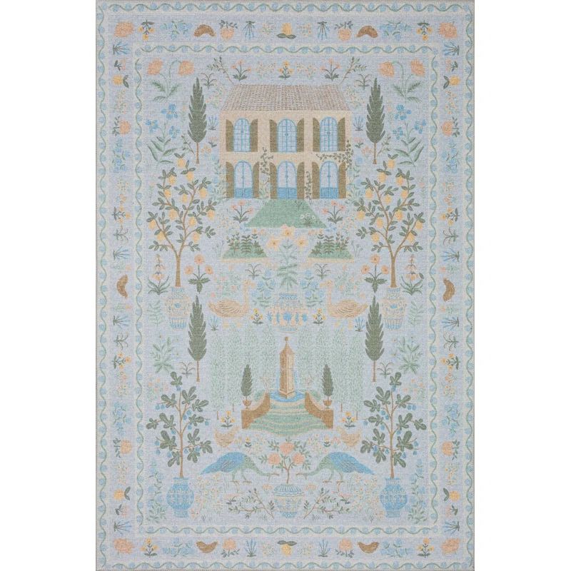 Whimsical Light Blue Floral Synthetic Rectangular Rug 2'3" x 3'9"