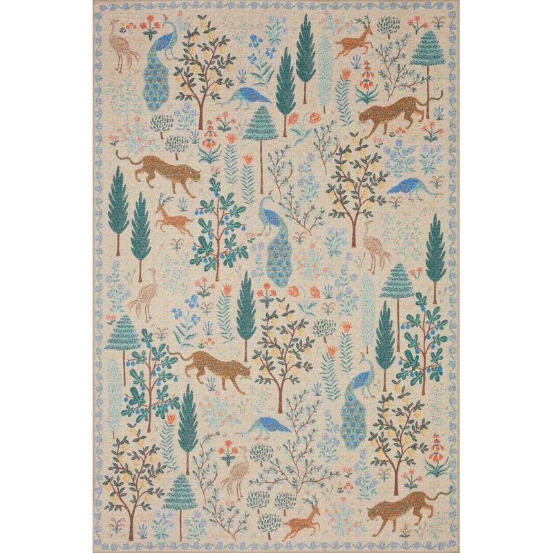 Cream Floral Whimsy Synthetic Rectangular Runner Rug 2'6" x 7'6"