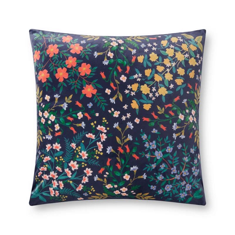 Wildwood Navy Floral 22" Square Polyester Throw Pillow Set