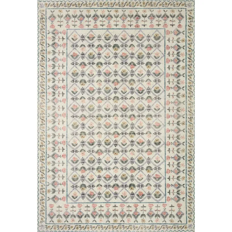 Lattice Ivory Floral 5' x 7' Wool-Synthetic Blend Area Rug