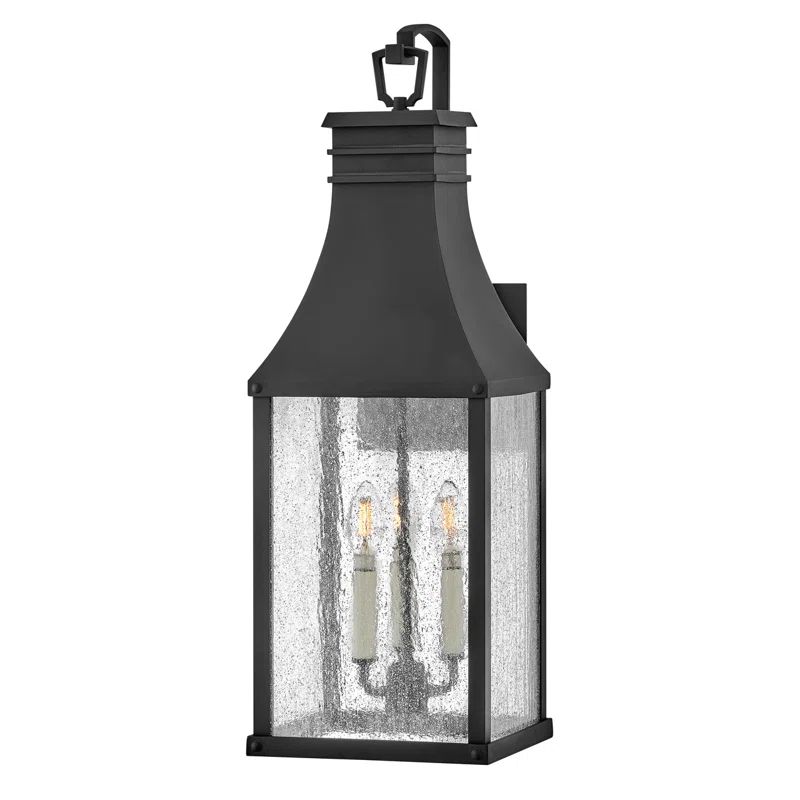Museum Black 3-Light Outdoor Wall Lantern with Clear Seedy Glass