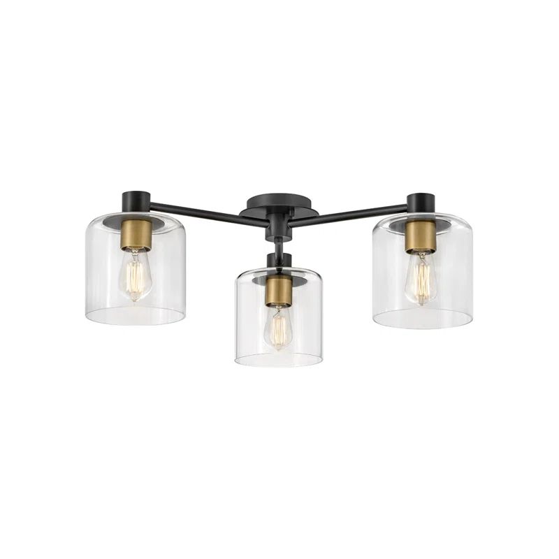 Axel Black and Heritage Brass 3-Light Indoor/Outdoor Flush Mount