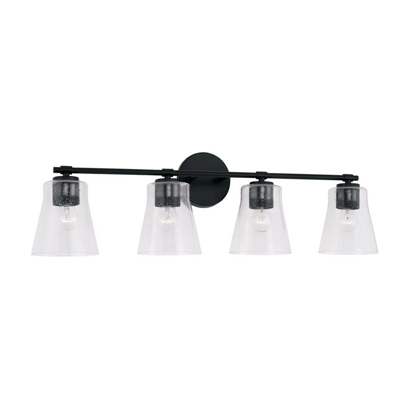 Baker Matte Black 4-Light Vanity with Clear Seeded Glass