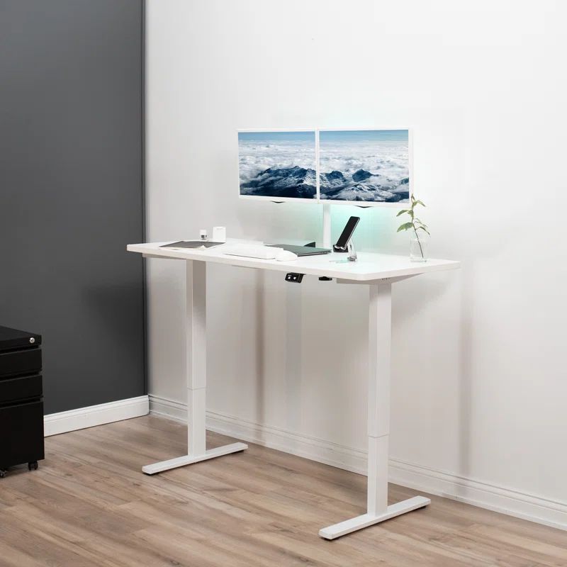 Adjustable White Electric Standing Desk with Cable Management, 60''x24''