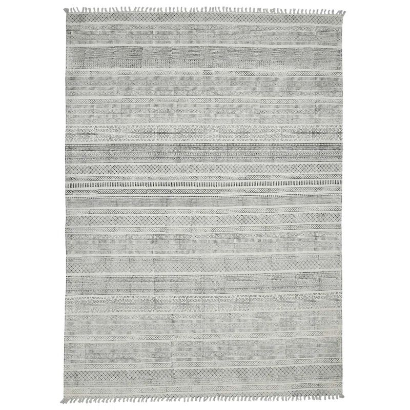 Handmade Charcoal Gray Geometric Cotton Area Rug 5' x 7'