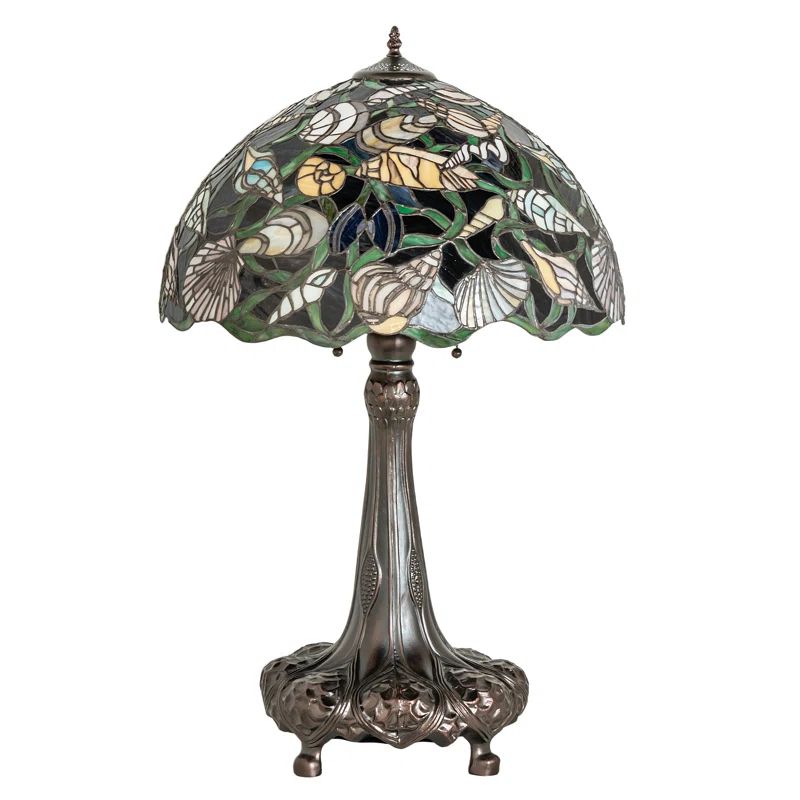 Meyda Seashell Bronze 3-Light Stained Glass Table Lamp