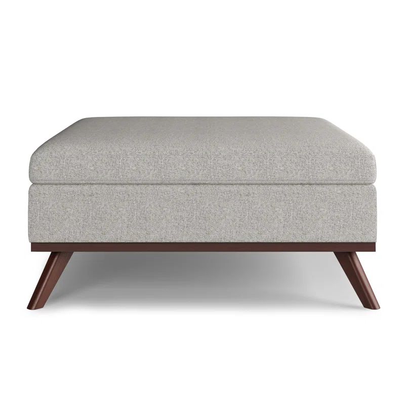 Cloud Gray Upholstered Storage Ottoman with Solid Wood Legs