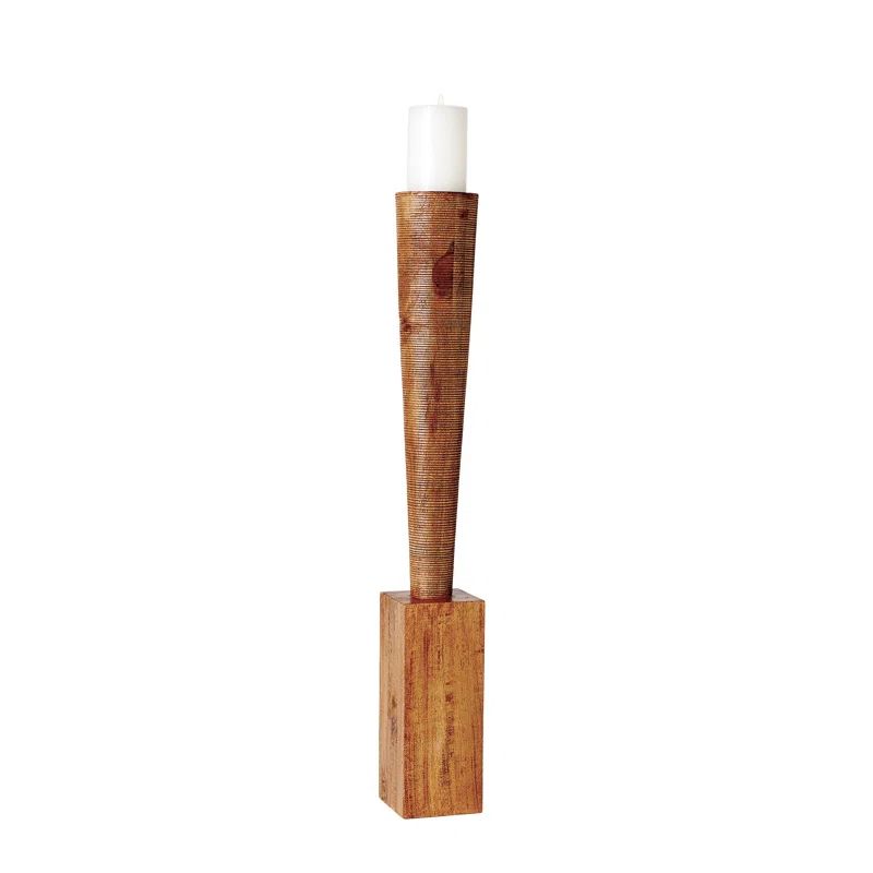 Large Natural Wood Floor Pillar Candle Holder