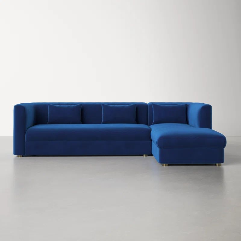 Callie Navy Velvet Scallop Tufted Sectional with Brushed Gold Legs