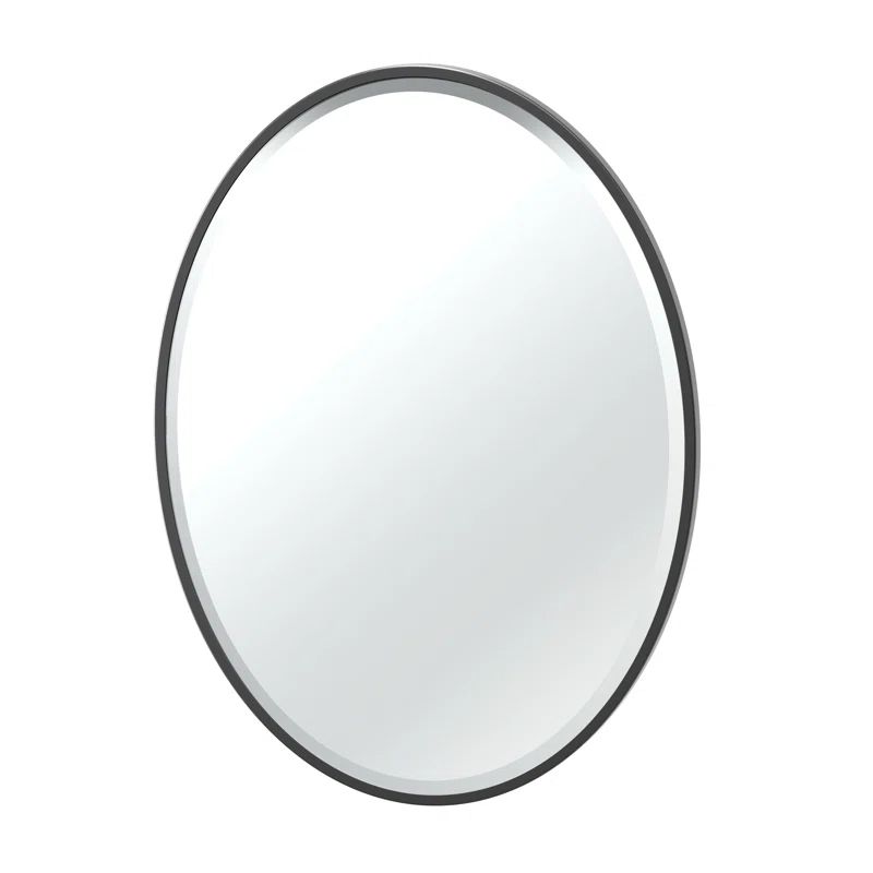 Elegant Oval Silver Metal Framed Bathroom Mirror, 33" x 25"