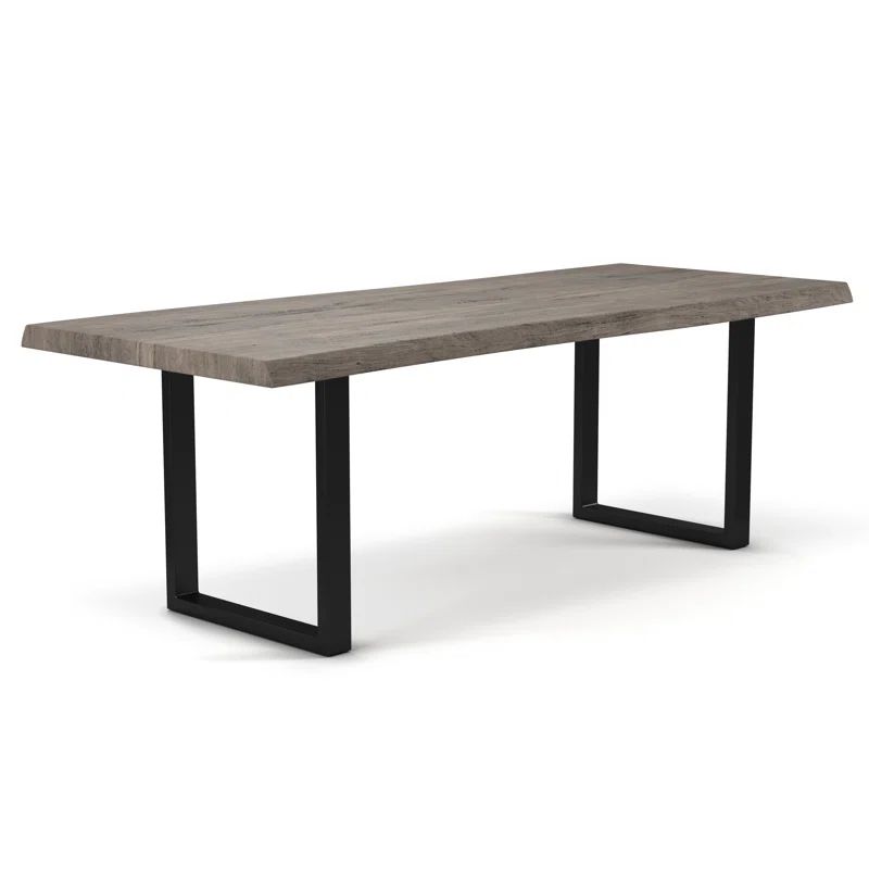 Contemporary Acacia Wood Dining Table in Sandblasted Grey with Black Aluminum Base