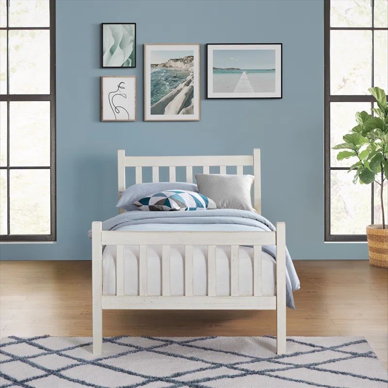 Windsor Twin Driftwood White Pine Wood Bed with Headboard