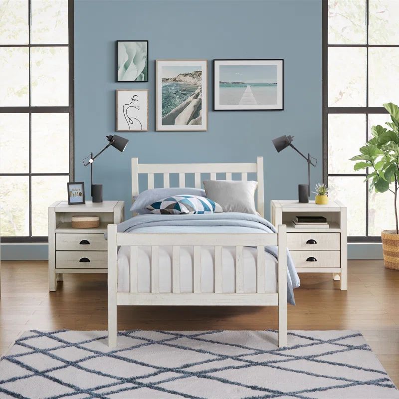 Windsor Beige Pine Wood Twin Bedroom Set with Nightstands