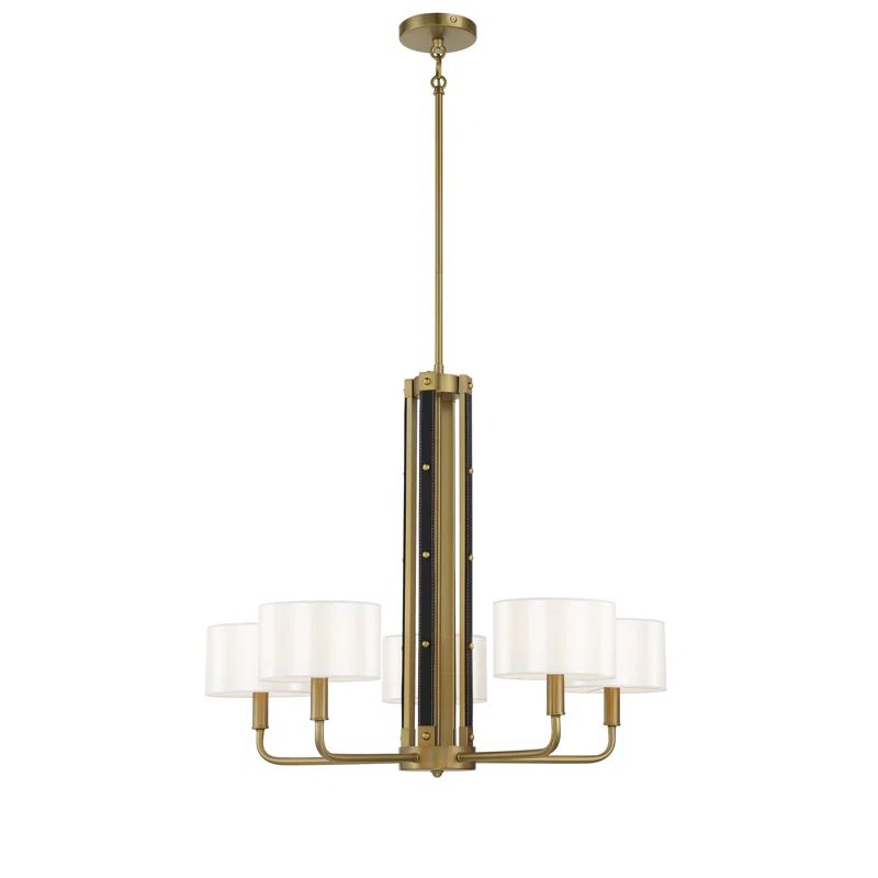Chelsea Soft Brass 5-Light Chandelier with White Silk Shades
