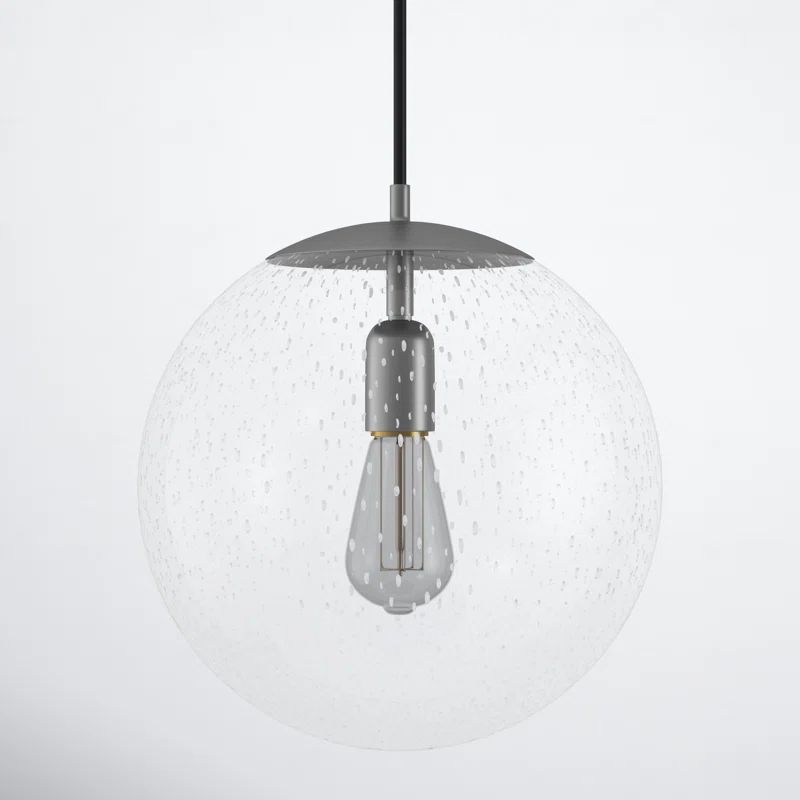 Leo 12" Satin Aluminum Globe Pendant with Clear Seeded Glass