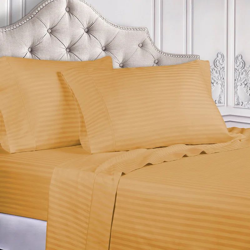 Gold Twin XL Egyptian Cotton Striped Sheet Set