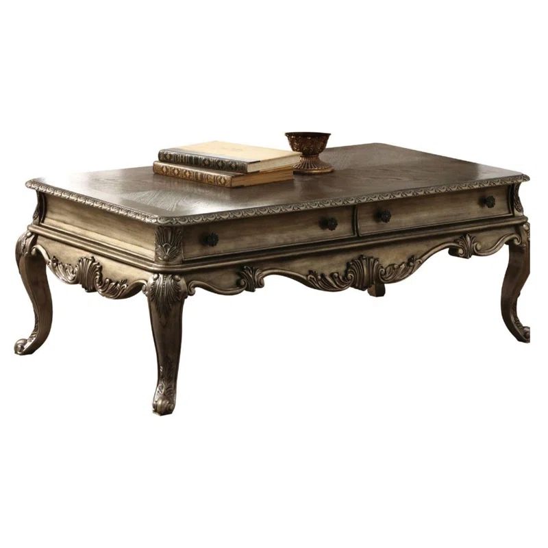 Vintage Oak Brown Rectangular Coffee Table with Cabriole Legs
