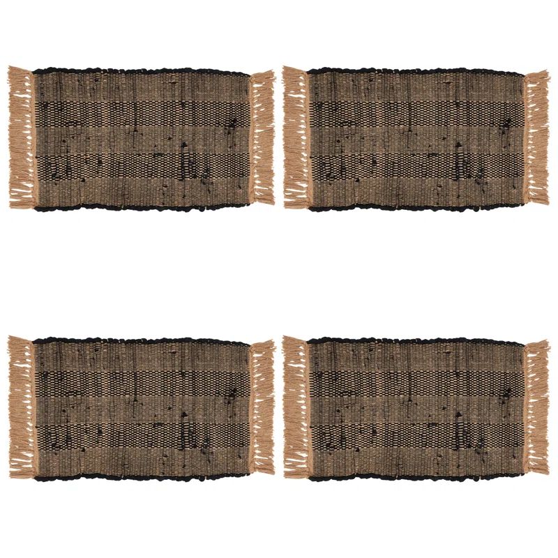 Black and Beige Cotton Striped Chindi Placemats Set of 4
