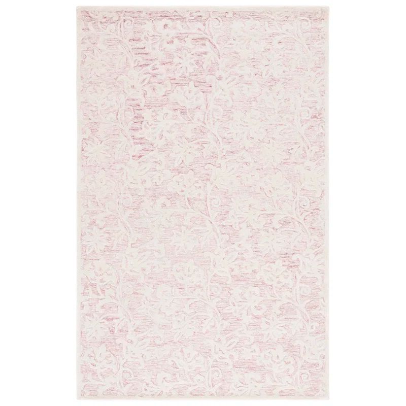 Handmade Pink/Ivory Floral Tufted Wool 4' x 6' Rug