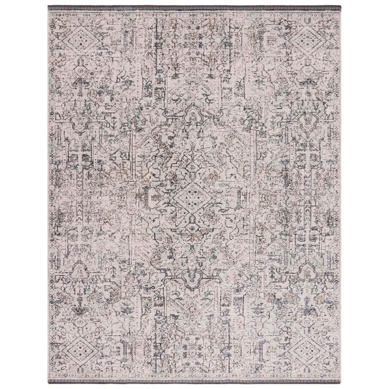 Ivory and Navy Hand-Knotted Wool Area Rug