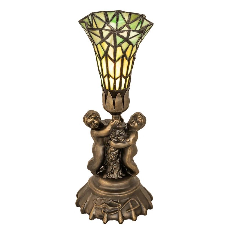 Twin Cherub Tiffany Pond Lily 13" Stained Glass Table Lamp