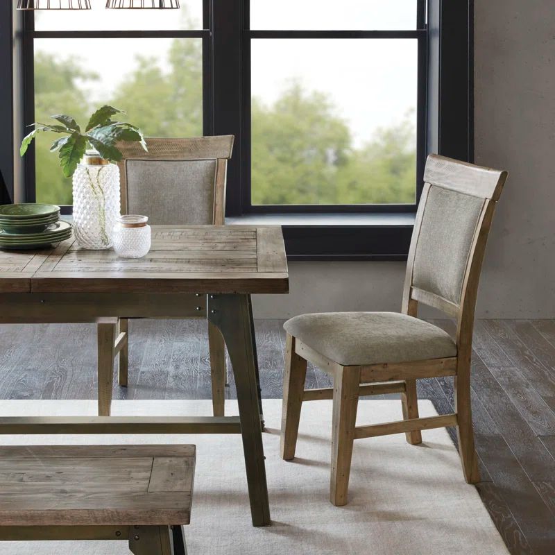 Gray Upholstered Solid Wood Dining Side Chair Set