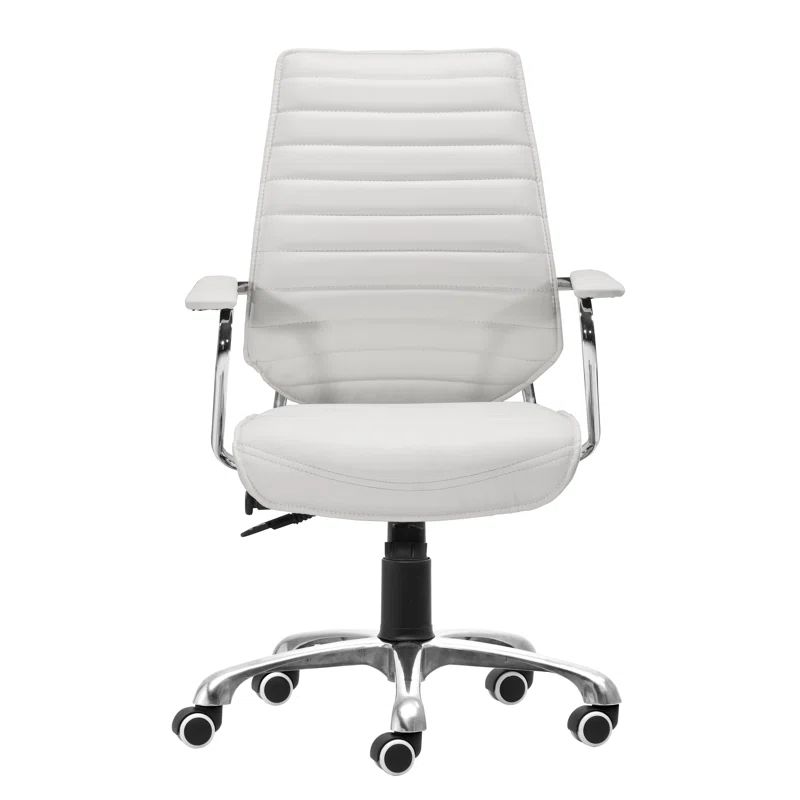 White Leatherette Swivel Executive Office Chair with Chrome Frame
