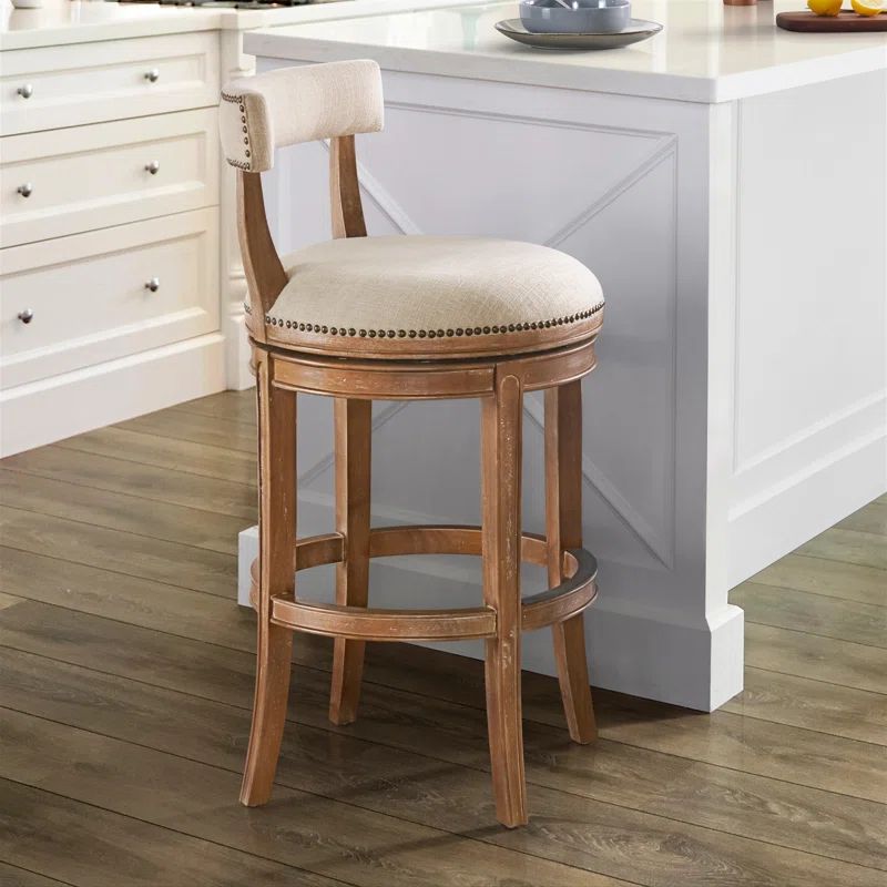 Weathered Brown and Beige Faux Leather Swivel Bar Stool