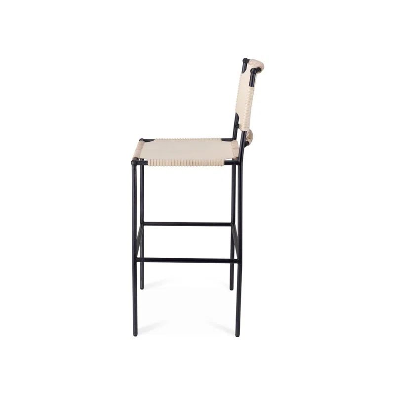 Asher Off-White Leather and Black Steel Bar Stool