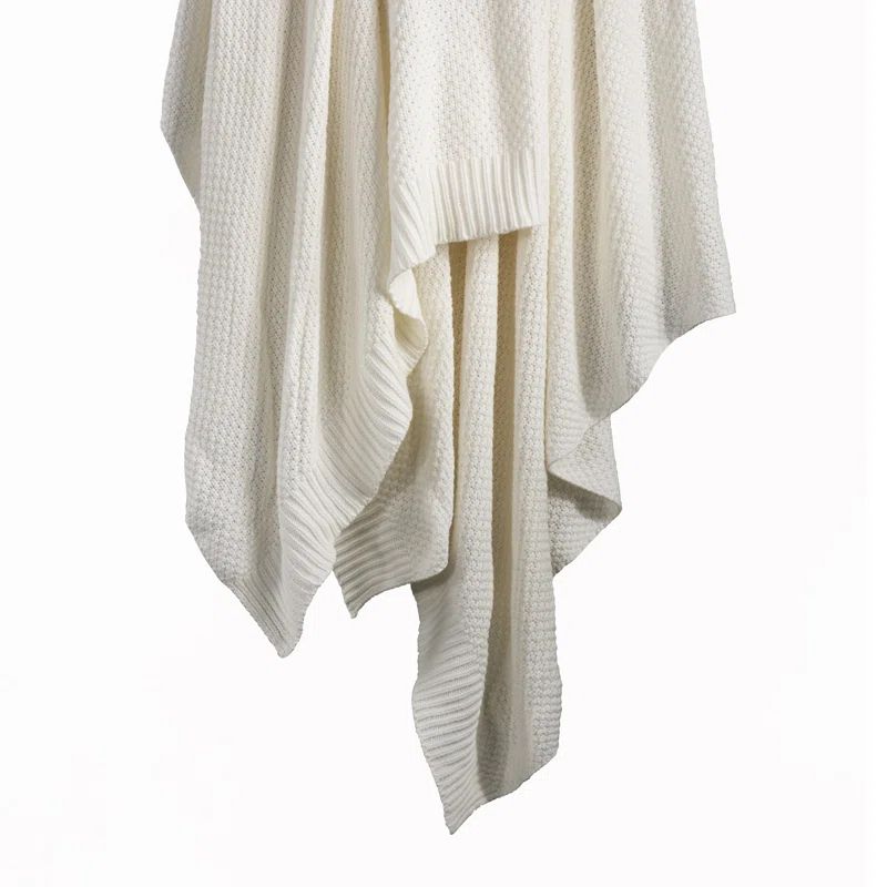 Vintage White Twin Cotton Knitted Throw Blanket