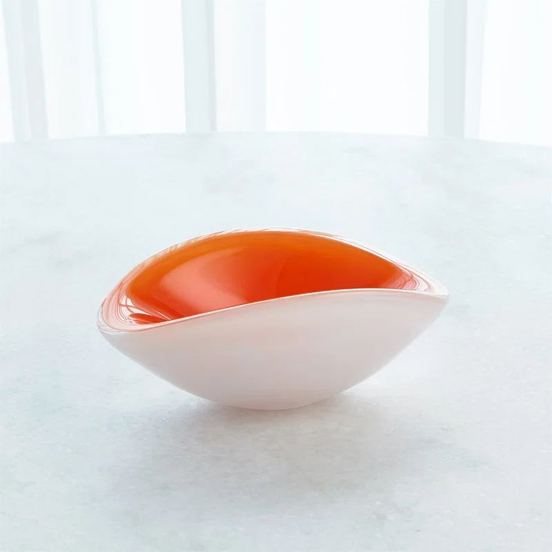 Handcrafted Pinched Orange Glass Bowl - 4.25" H x 10.5" W