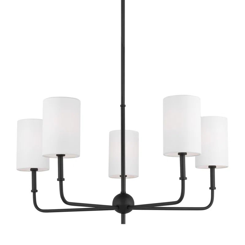 Midnight Black 5-Light Metal Chandelier with White Drum Shades
