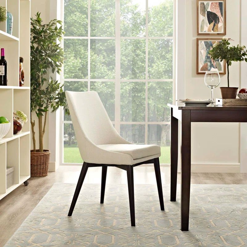 Cream Upholstered Parsons Dining Chair with Tapered Wood Legs