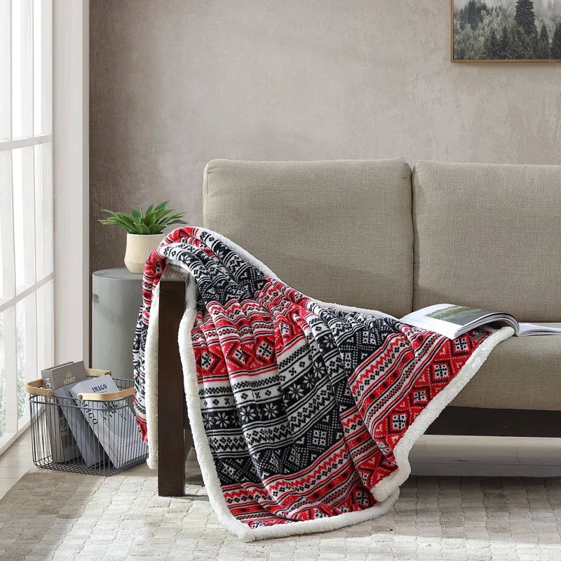 Classic Fair Isle Black 50"x60" Reversible Sherpa Fleece Throw