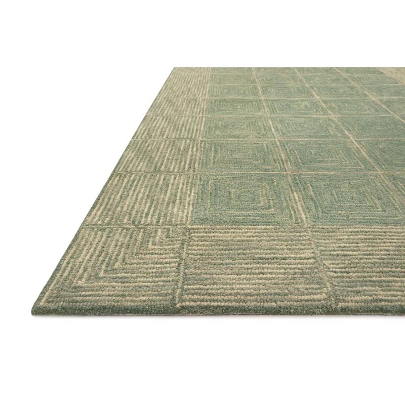 Handmade Tufted Wool Area Rug in Green with Diamond Pattern, 3'6" x 5'6"
