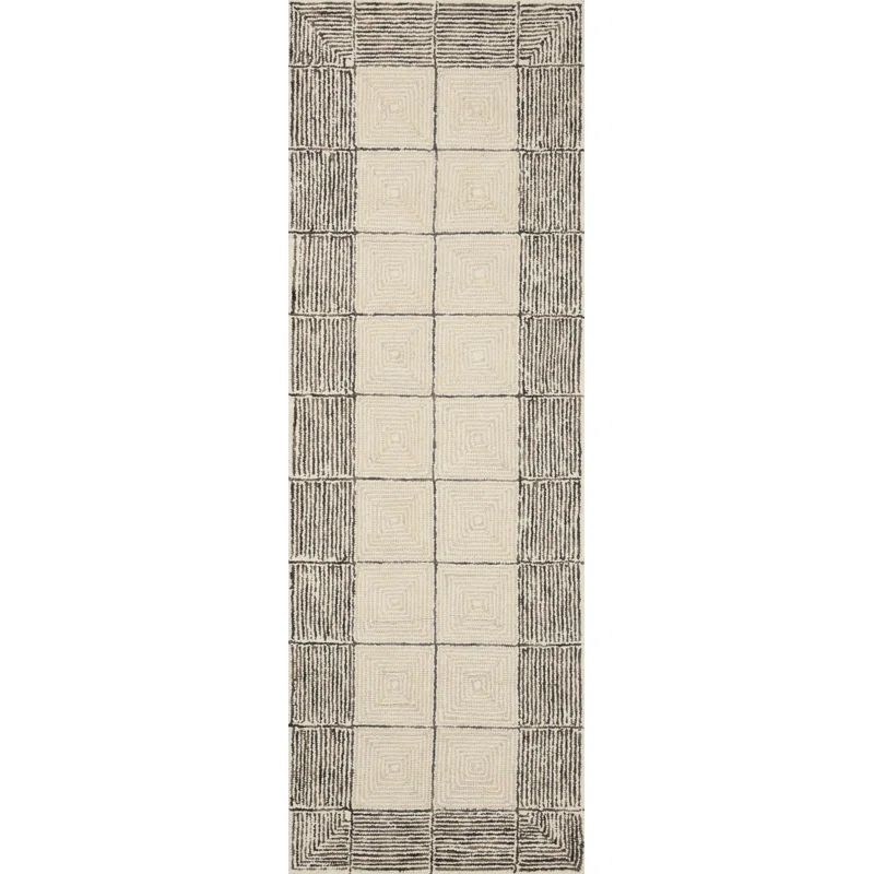 Handmade Cream and Black Wool Tufted Area Rug, 2 ft x 5 ft