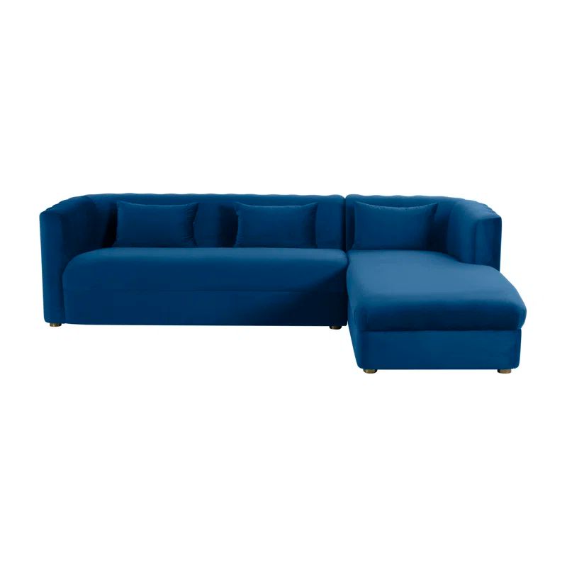 Callie Navy Velvet Scallop Tufted Sectional with Brushed Gold Legs