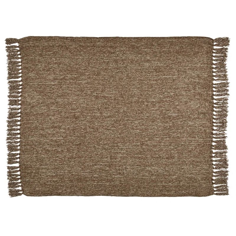 Ashley Tamish 60'' Dark Brown Woven Throw with Knotted Fringe