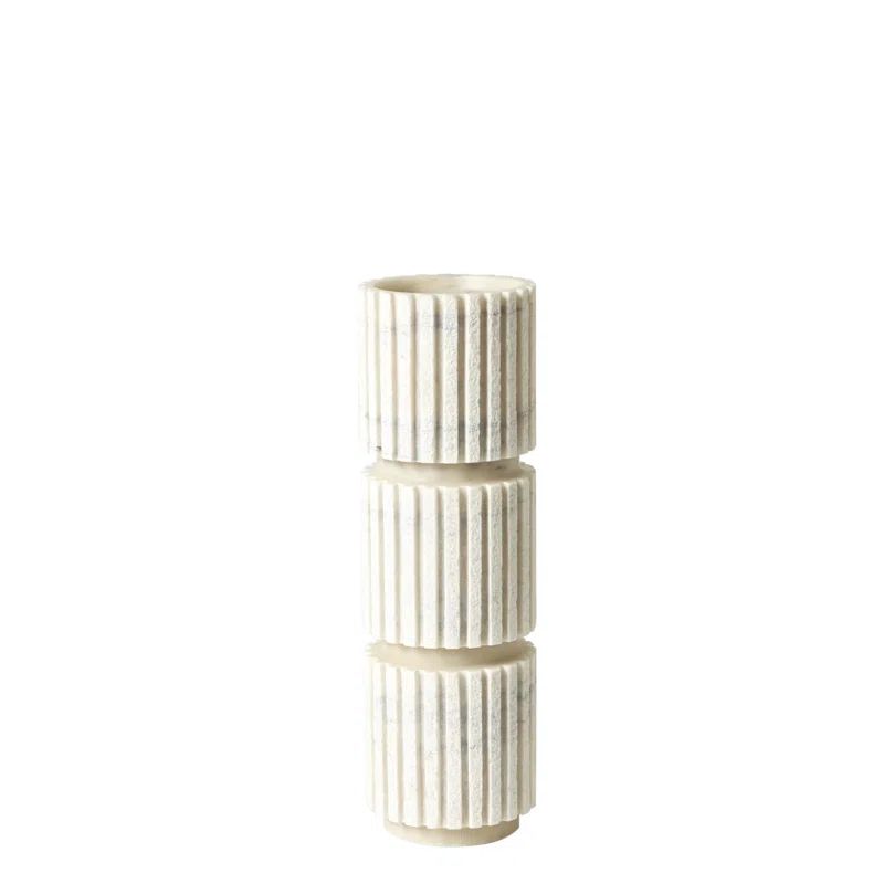 Large Hand-Carved White Marble Pillar Candle Holder