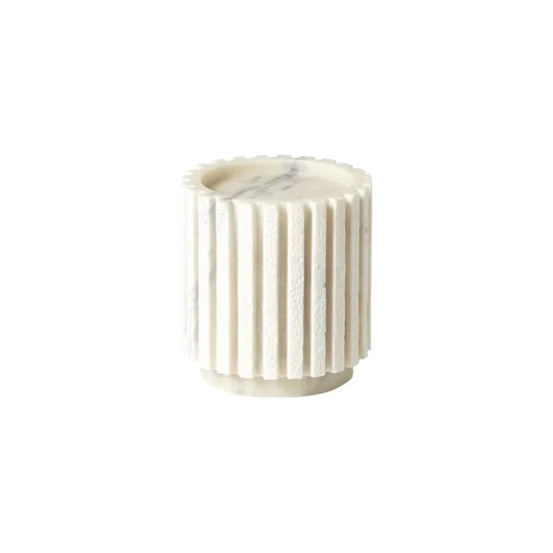 Small White Marble Channel Pillar Candle Holder